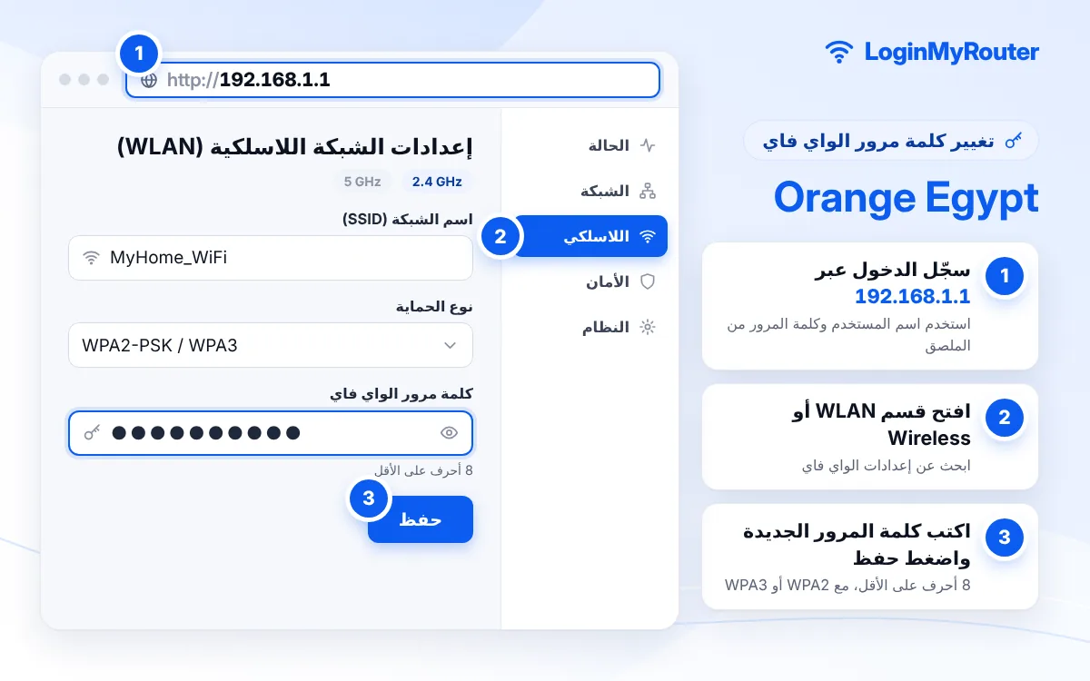 طريقة تغيير كلمة سر الواي فاي لراوتر Orange Egypt