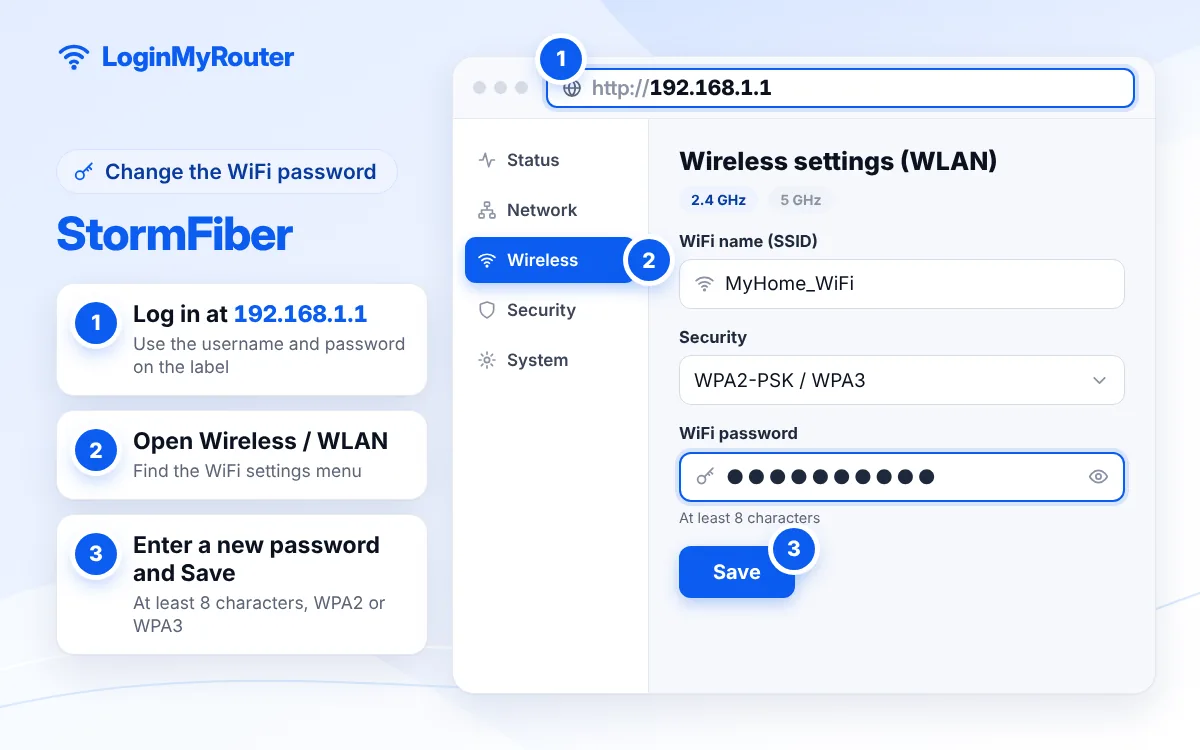 How to change the StormFiber WiFi password