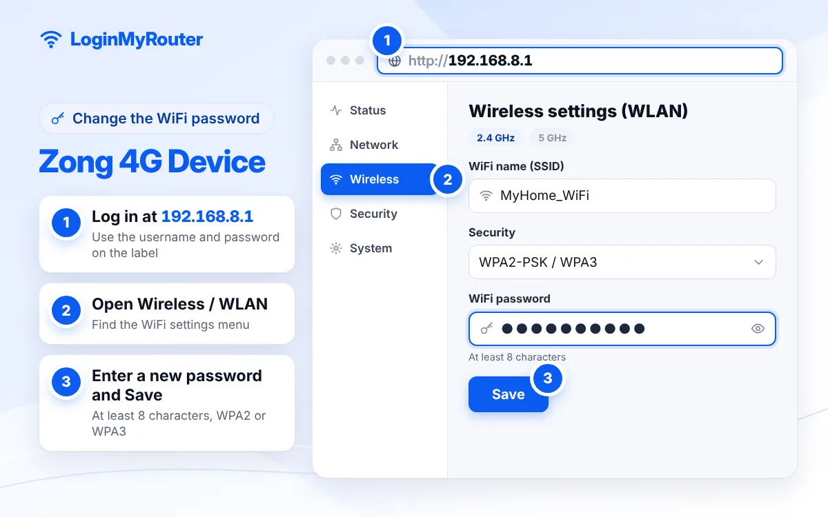 How to change the Zong 4G Device WiFi password
